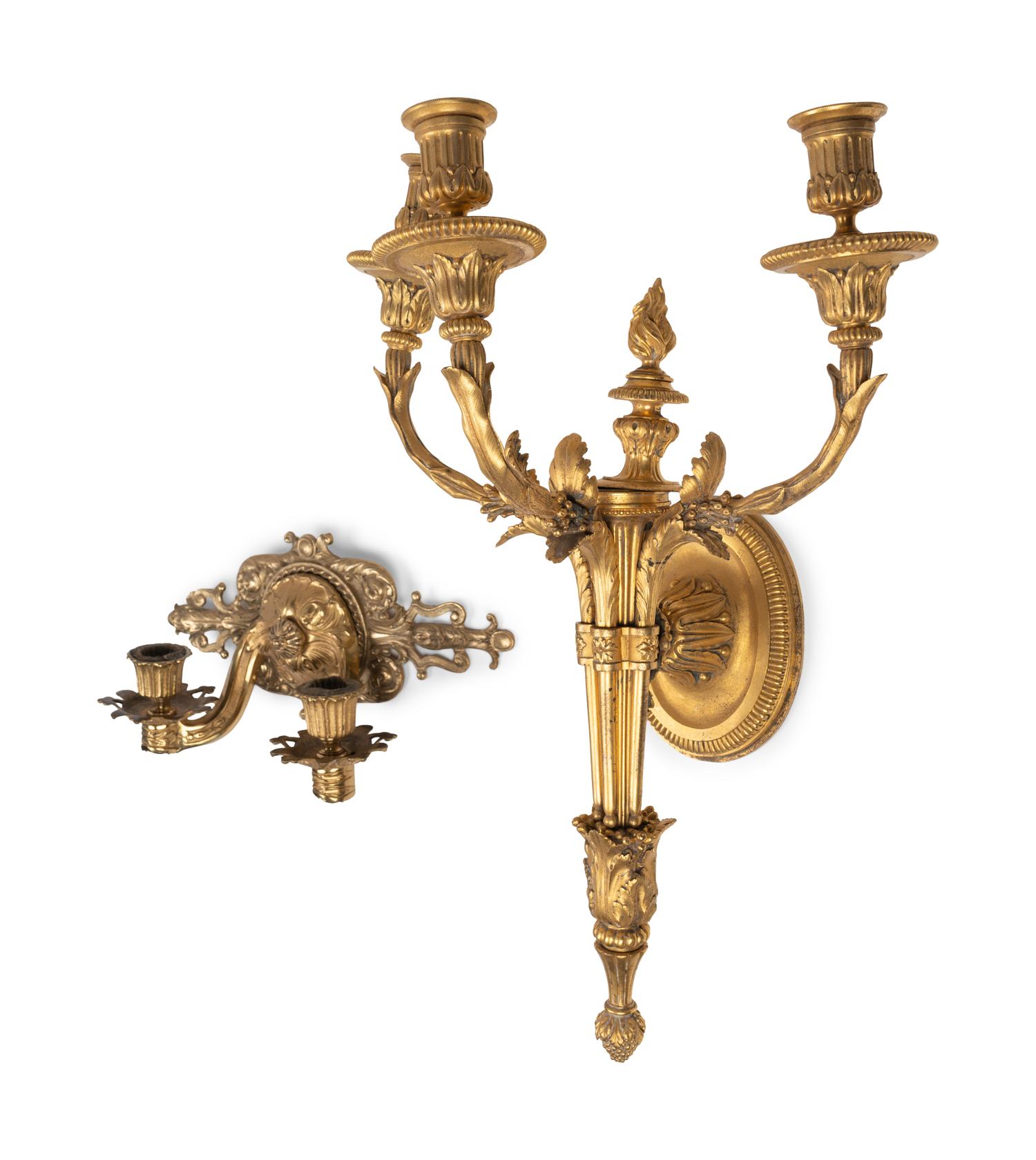 Two Continental Gilt Bronze Sconces