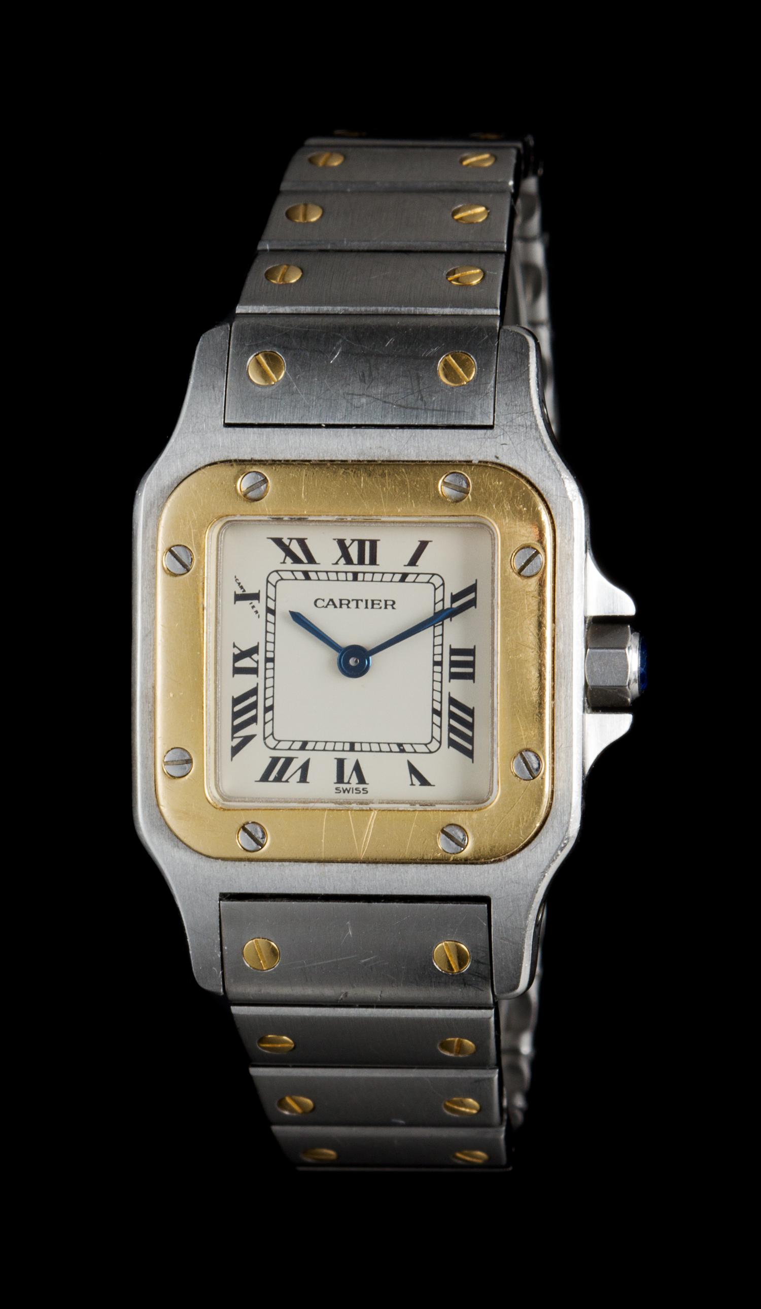 A Stainless Steel and 18 Karat Yellow Gold Ref. 1567 Santos Wristwatch, Cartier,