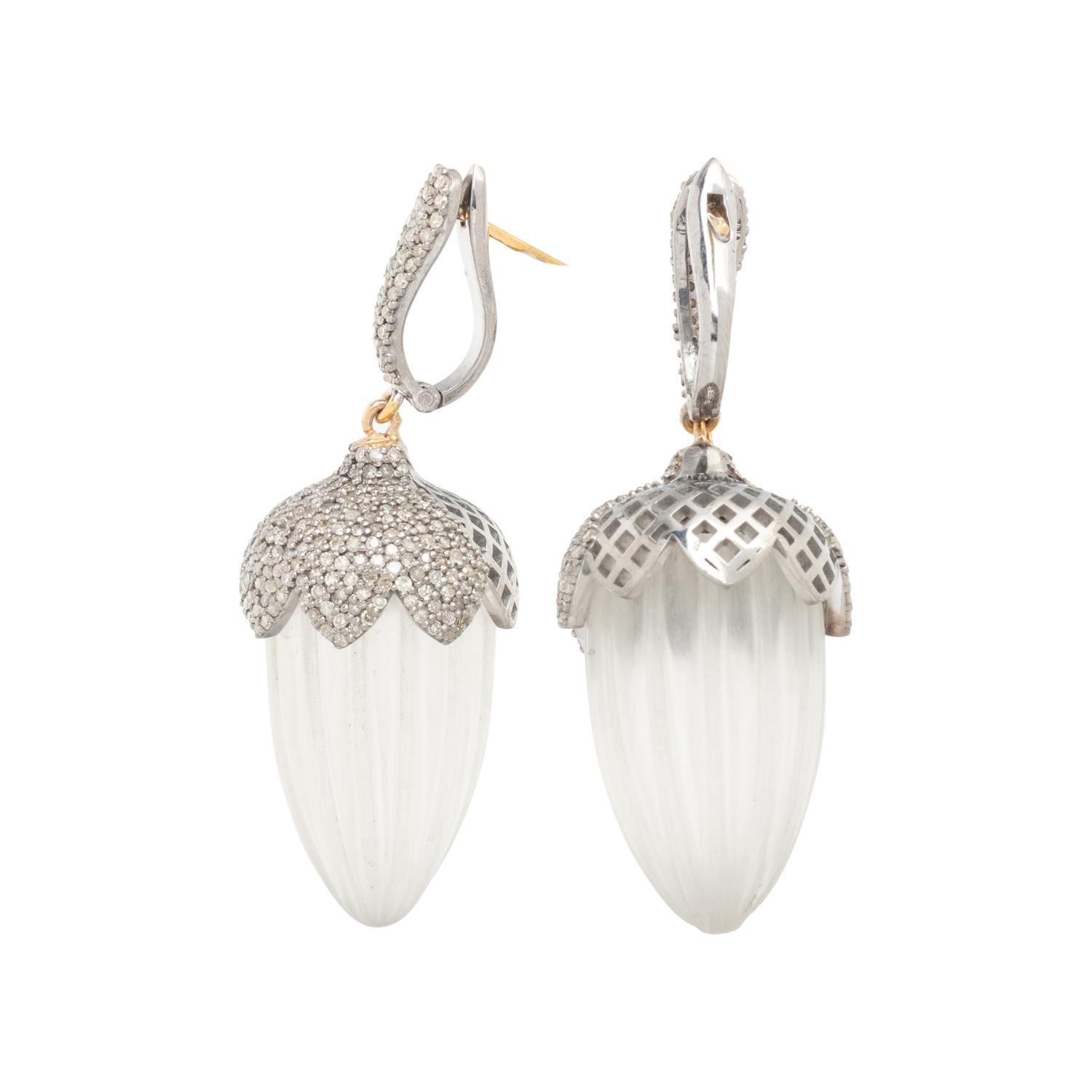 ROCK CRYSTAL AND DIAMOND ACORN EARRINGS