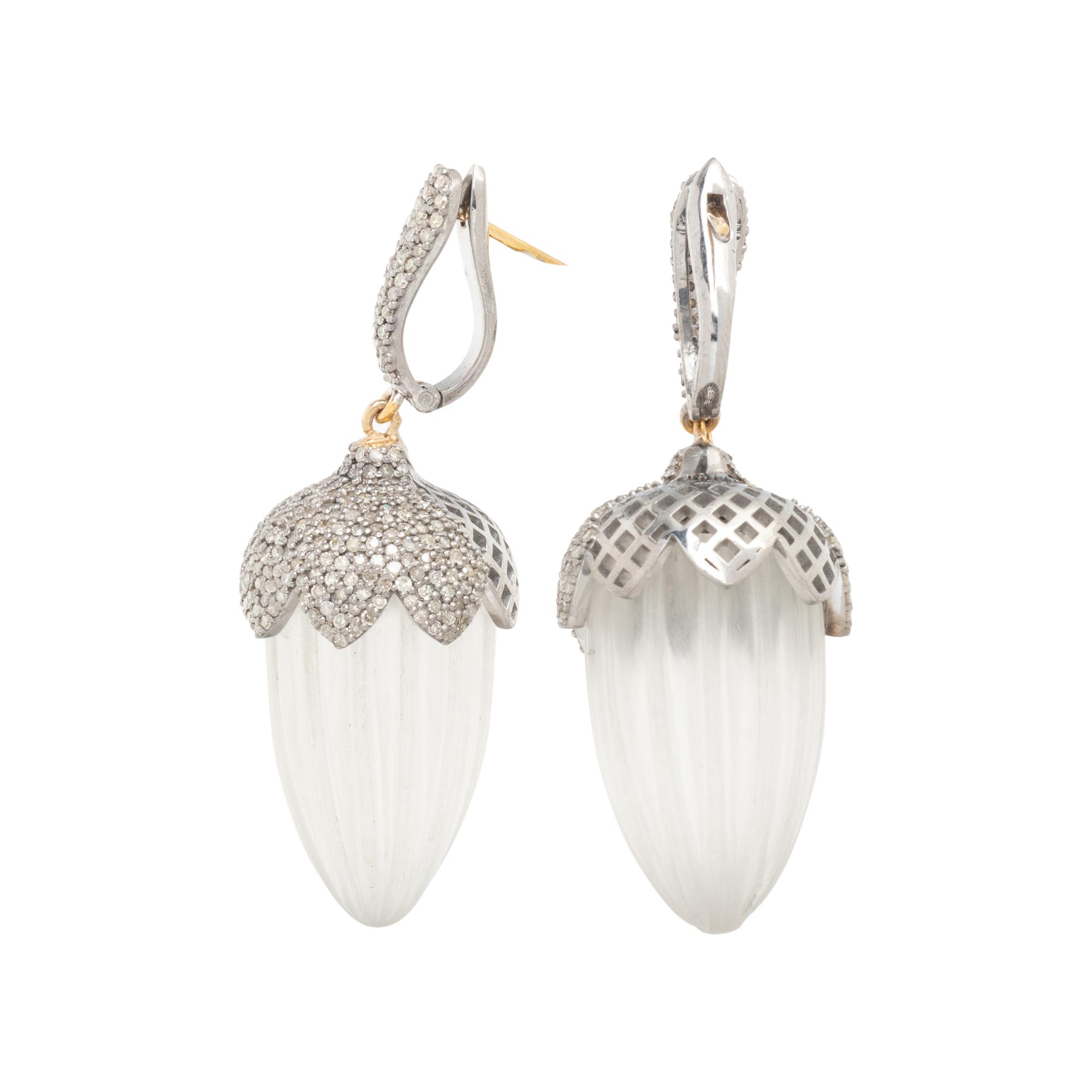 ROCK CRYSTAL AND DIAMOND ACORN EARRINGS