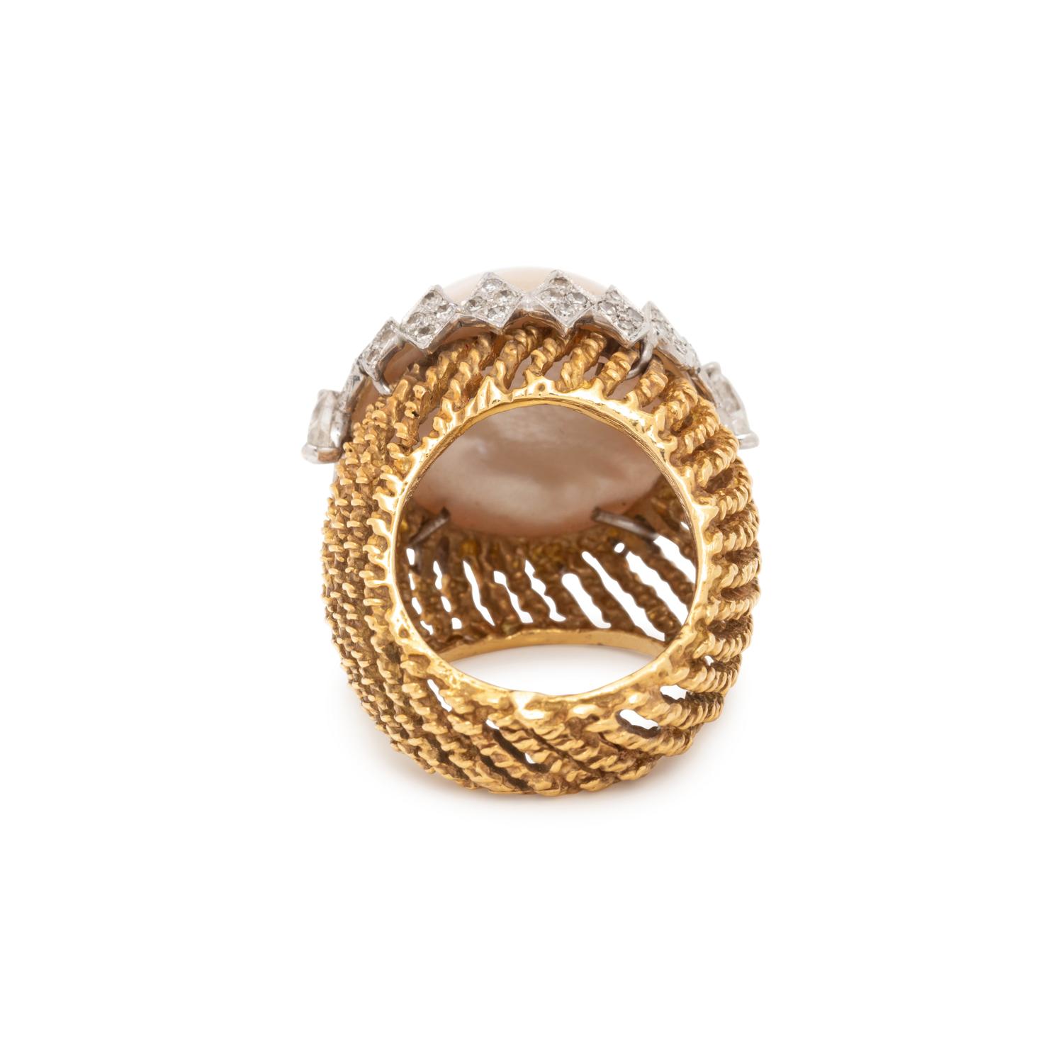 CULTURED MABE PEARL AND DIAMOND RING