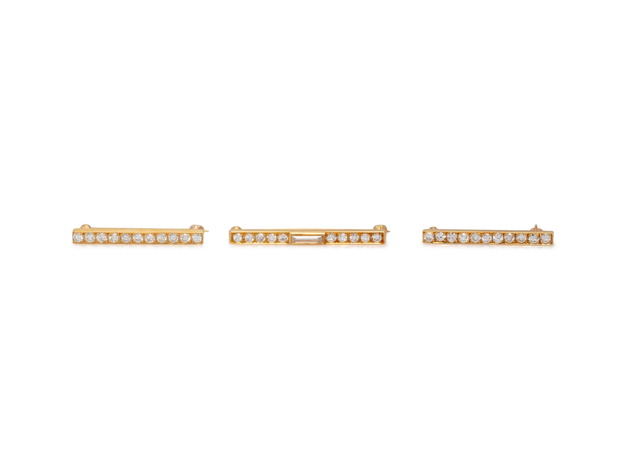 COLLECTION OF YELLOW GOLD AND DIAMOND BAR BROOCHES