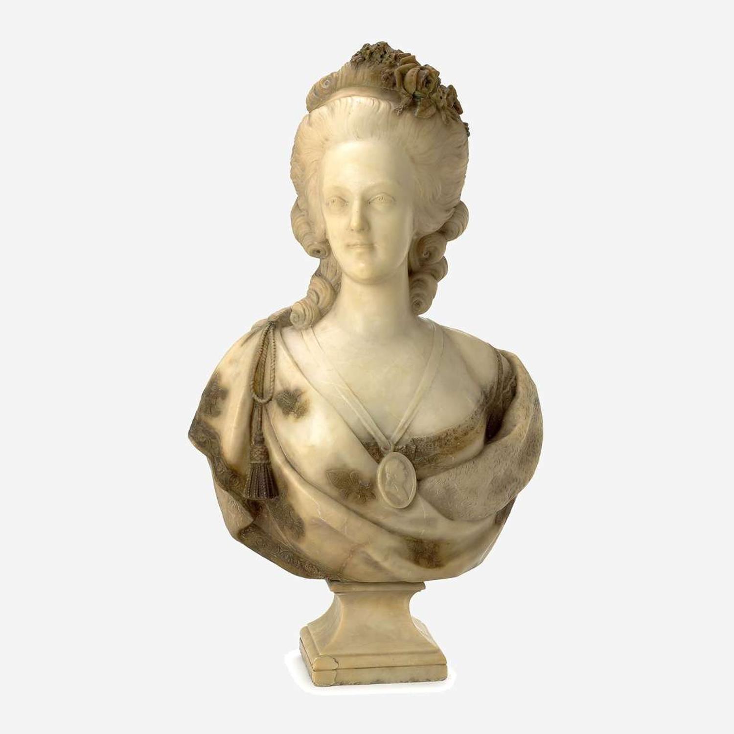 After Felix Lecomte (French, 1737-1817) A Marble or Alabaster Bust of Marie Antoinette, late 19th/early 20th century