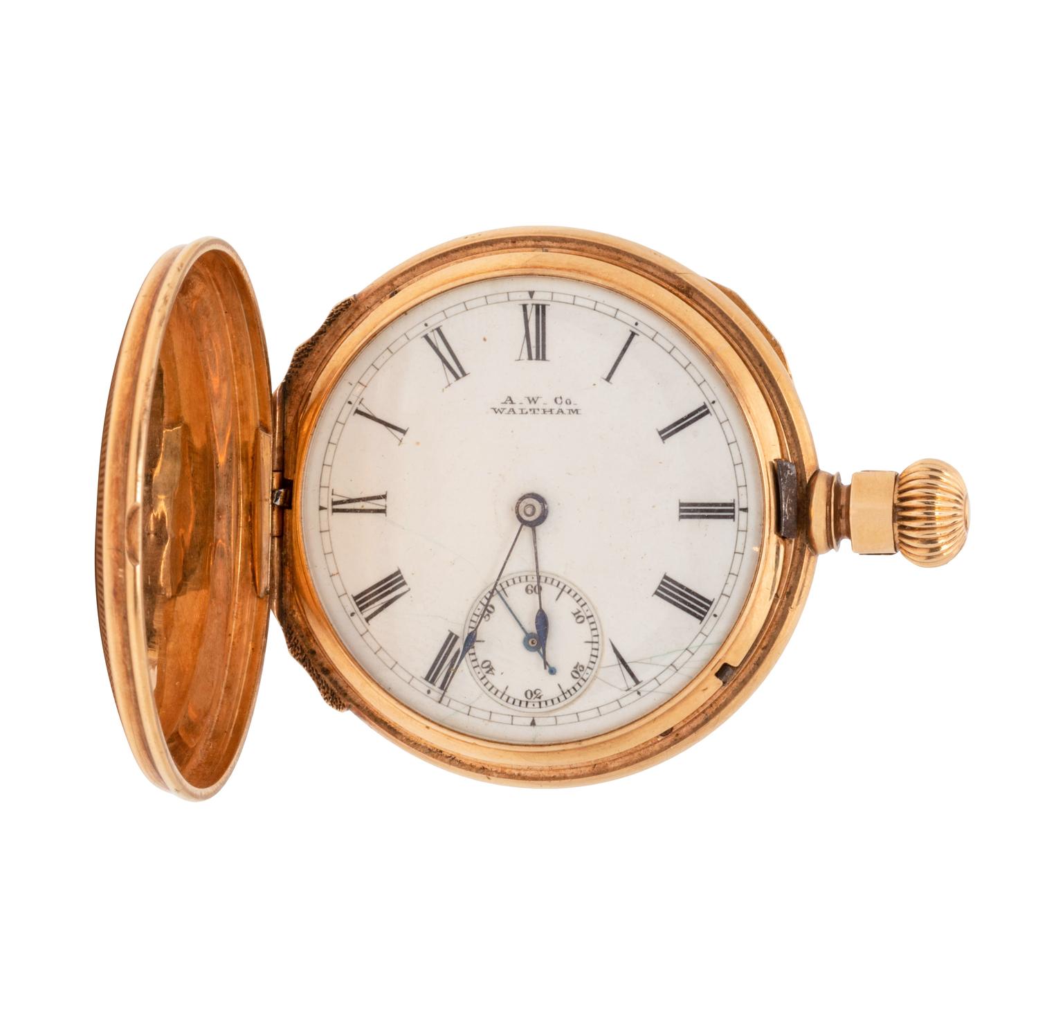 WALTHAM, 14K YELLOW GOLD HUNTER CASE POCKET WATCH