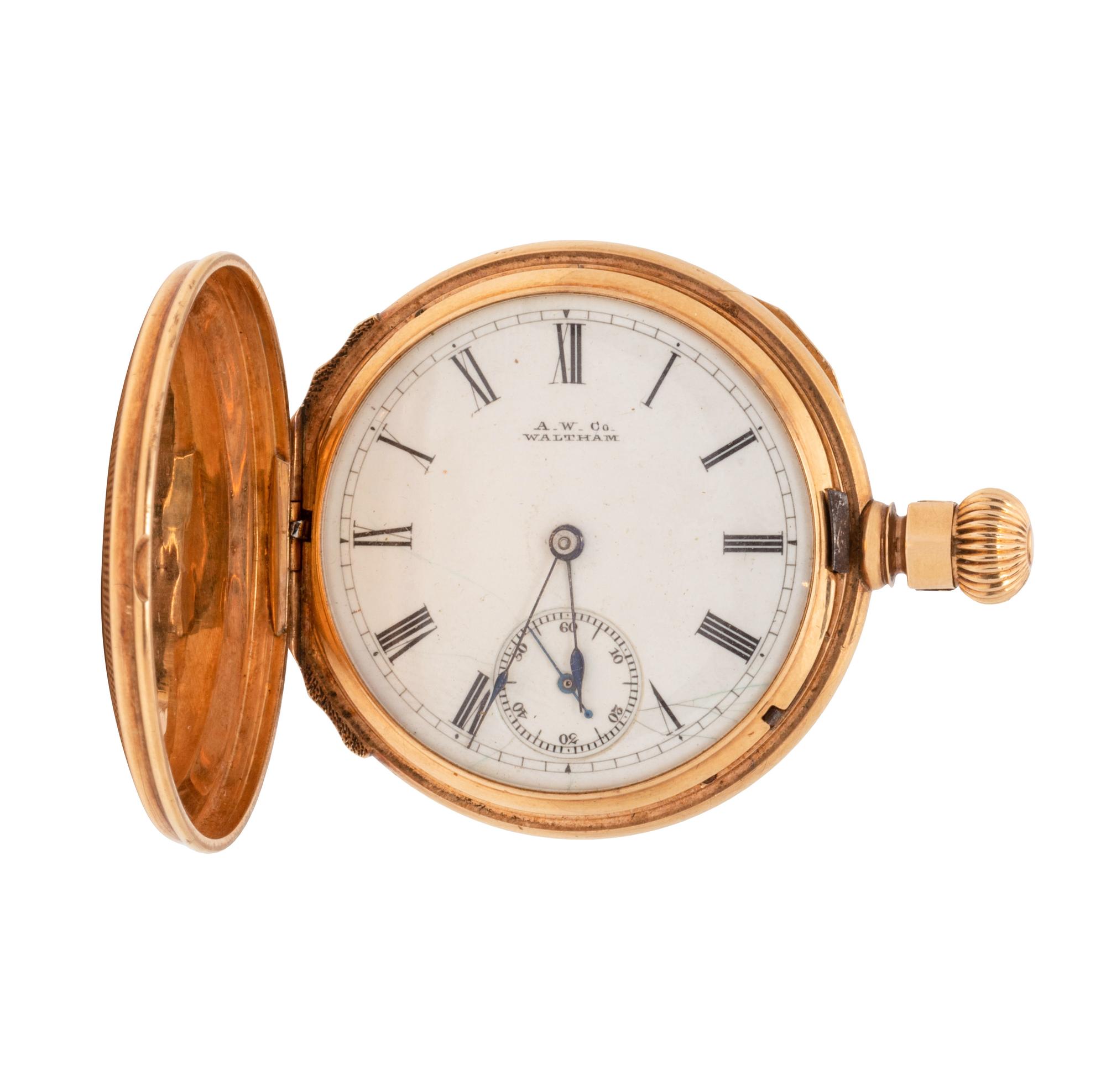 WALTHAM, 14K YELLOW GOLD HUNTER CASE POCKET WATCH