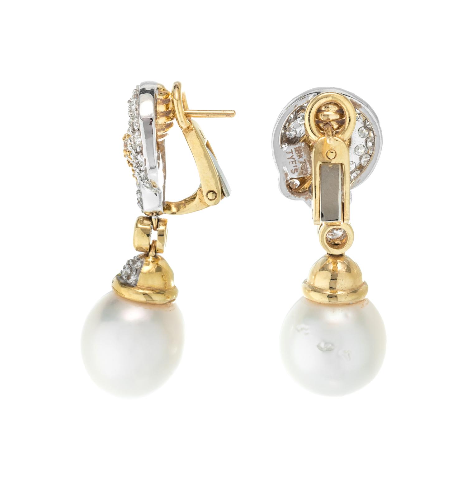DIAMOND AND CULTURED PEARL EARCLIPS