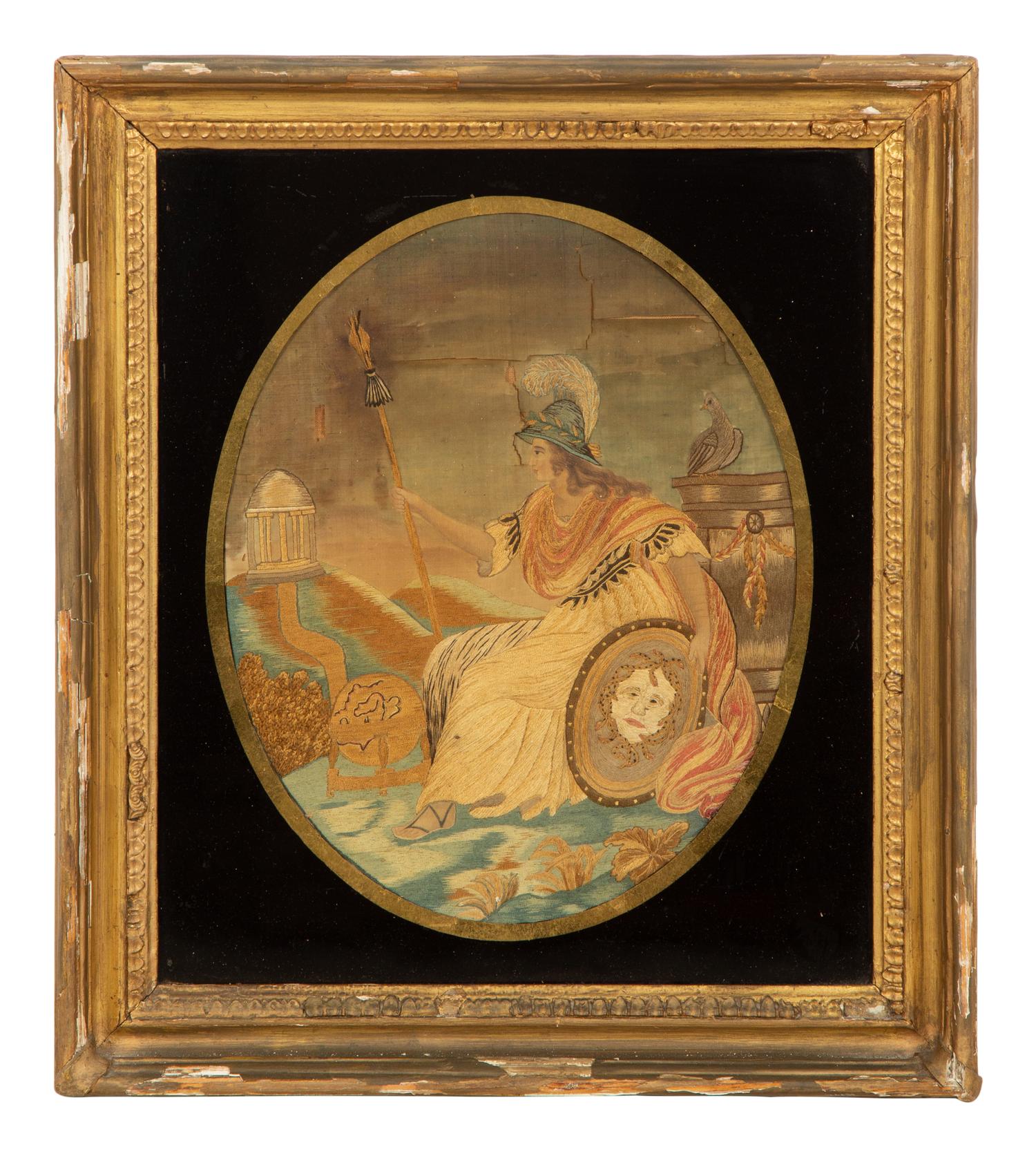 An English Needlework and Painted Silk Picture of Britannia