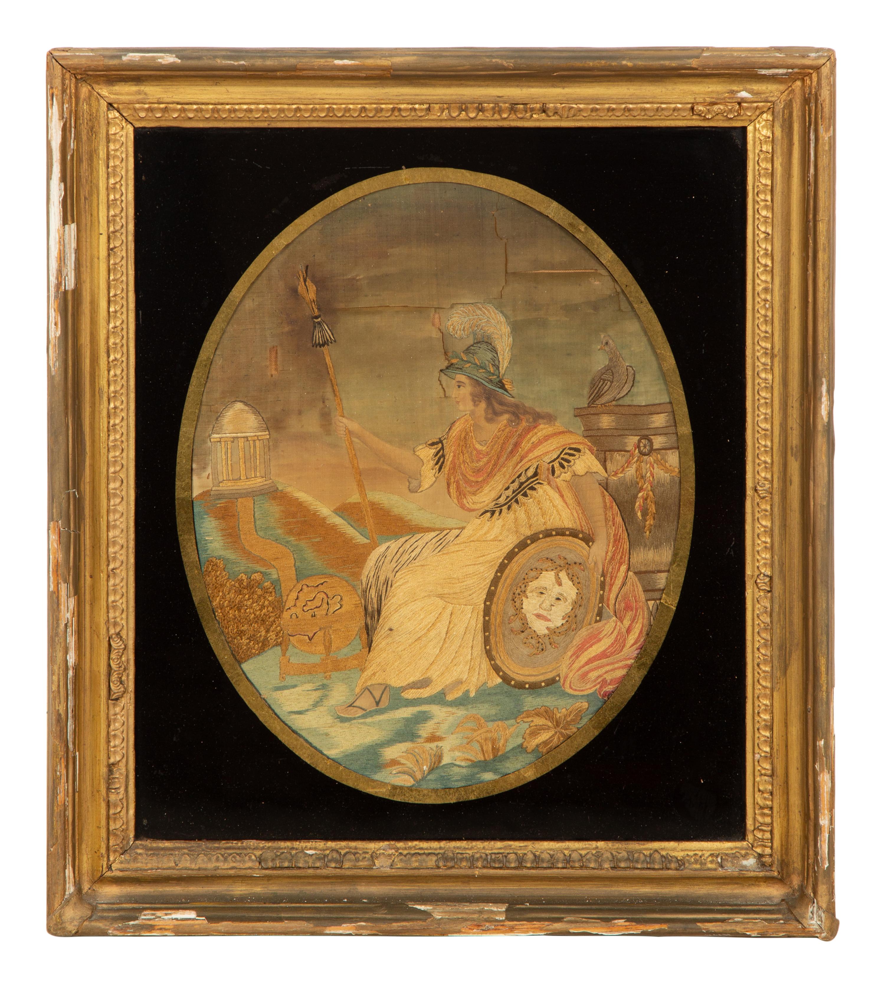 An English Needlework and Painted Silk Picture of Britannia