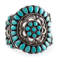 Navajo Silver and Turquoise Cluster Cuff Bracelet