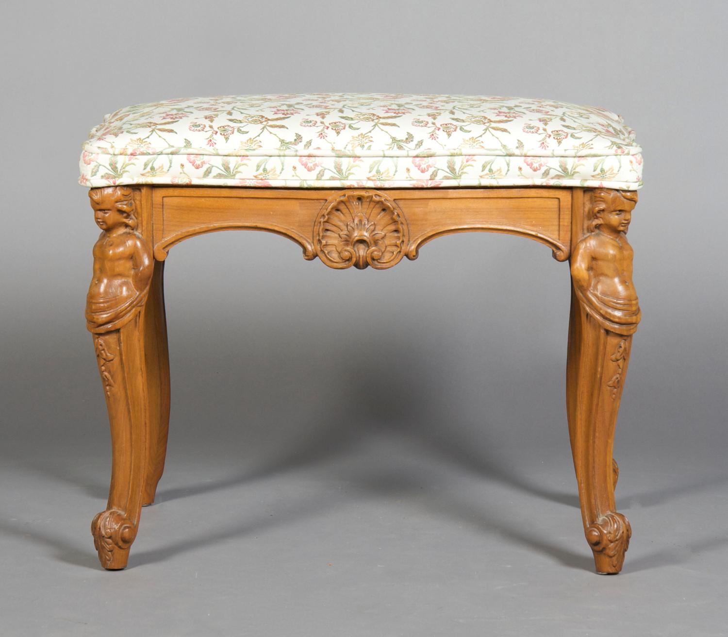 A Renaissance Revival Bench, Height 19 1/2 x width 25 1/2 x depth 17 inches.