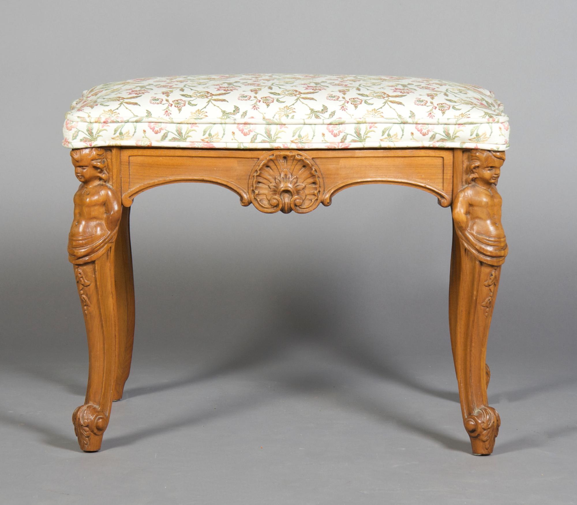 A Renaissance Revival Bench, Height 19 1/2 x width 25 1/2 x depth 17 inches.