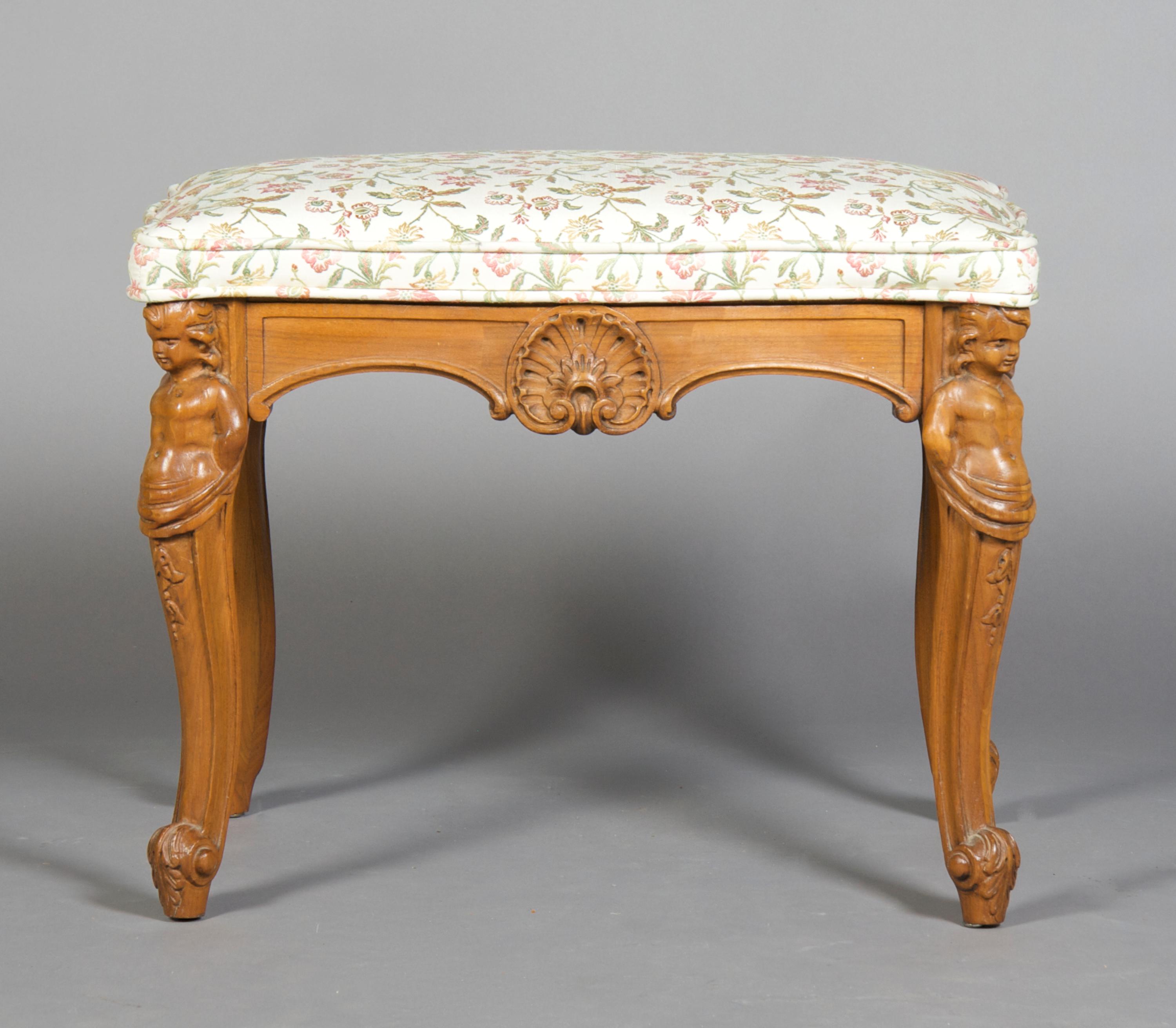 A Renaissance Revival Bench, Height 19 1/2 x width 25 1/2 x depth 17 inches.