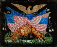 A Folk Art Reverse Painted Glass Eagle Crest Tinsel Painting