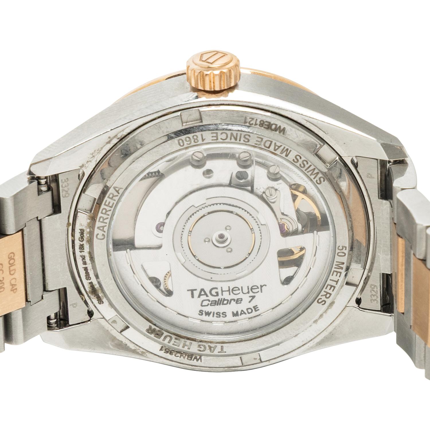 TAG HEUER, REF. WBN2351 'CARRERA' STAINLESS STEEL AND 18K ROSE GOLD DATE WATCH WITH DIAMONDS AND MOTHER-OF-PEARL DIAL
