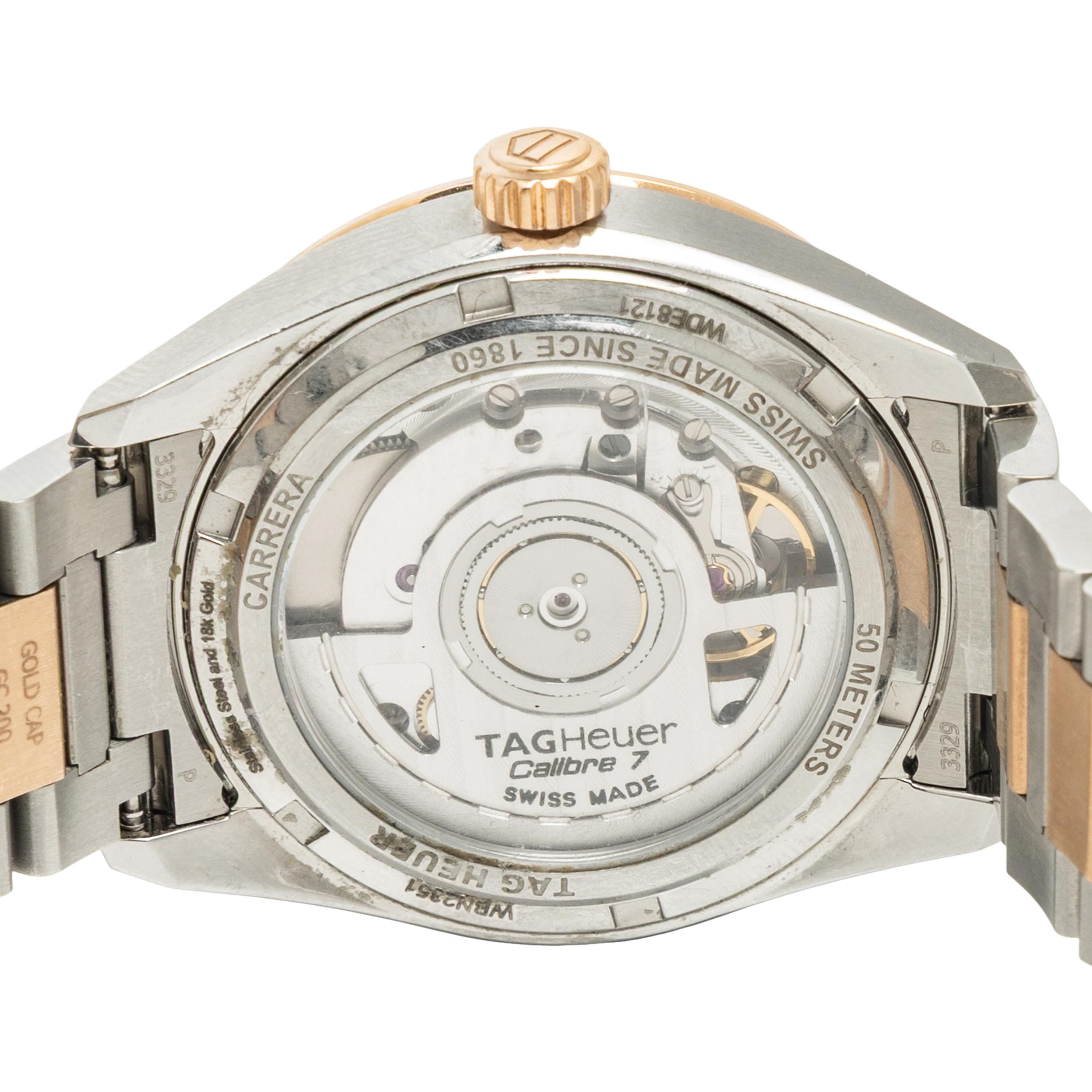 TAG HEUER, REF. WBN2351 'CARRERA' STAINLESS STEEL AND 18K ROSE GOLD DATE WATCH WITH DIAMONDS AND MOTHER-OF-PEARL DIAL