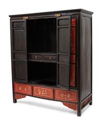 A Chinese Export Parcel Gilt and Red Lacquered Cabinet