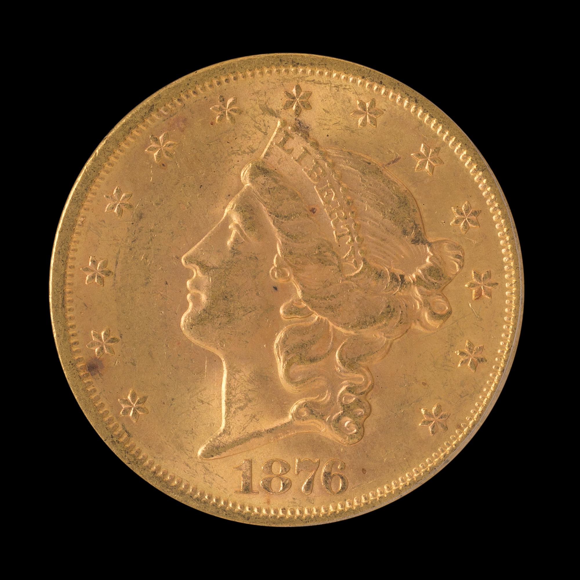 A United States 1876-S Liberty Head $20 Gold Coin