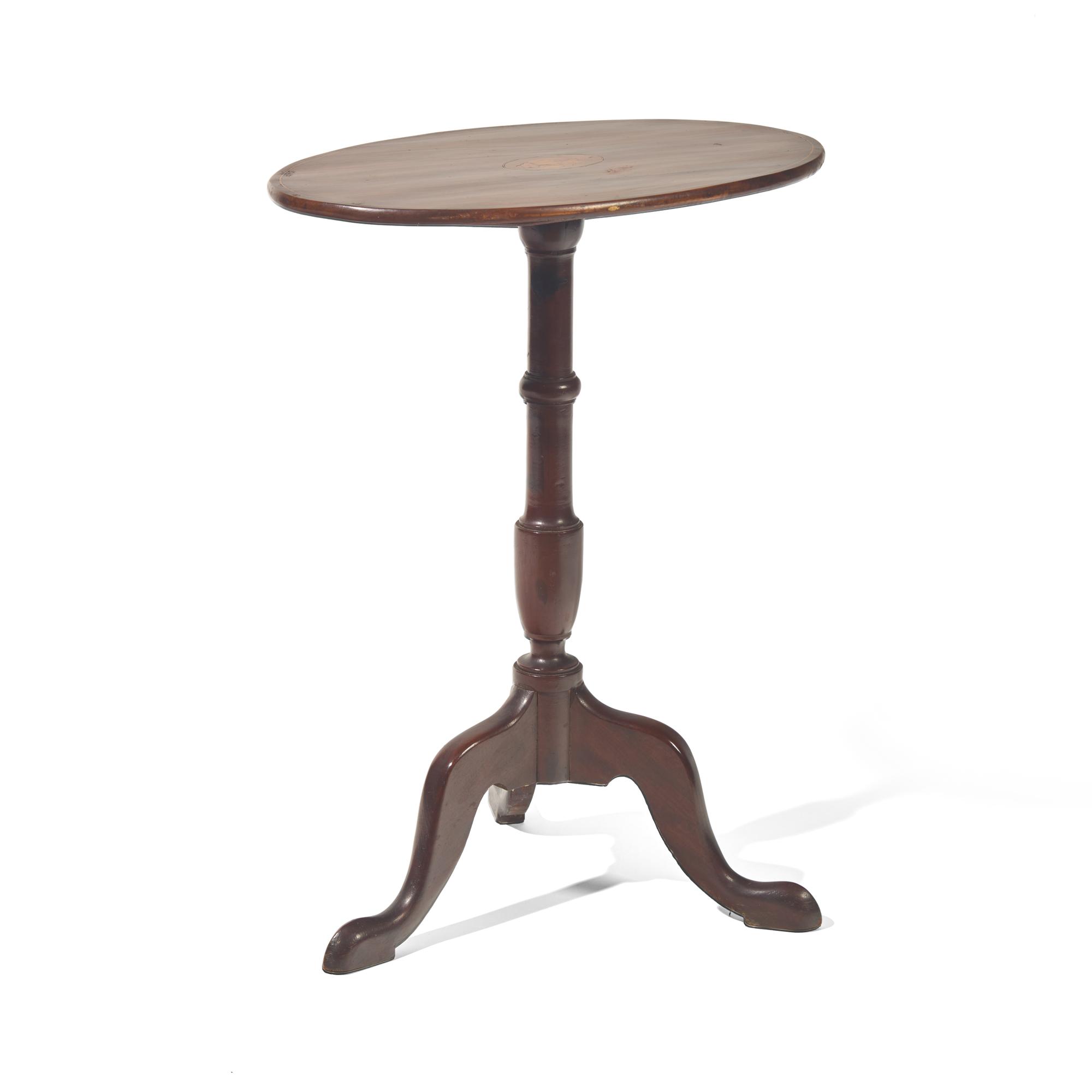 A George III Style Inlaid Mahogany Tilt-Top Candle Stand