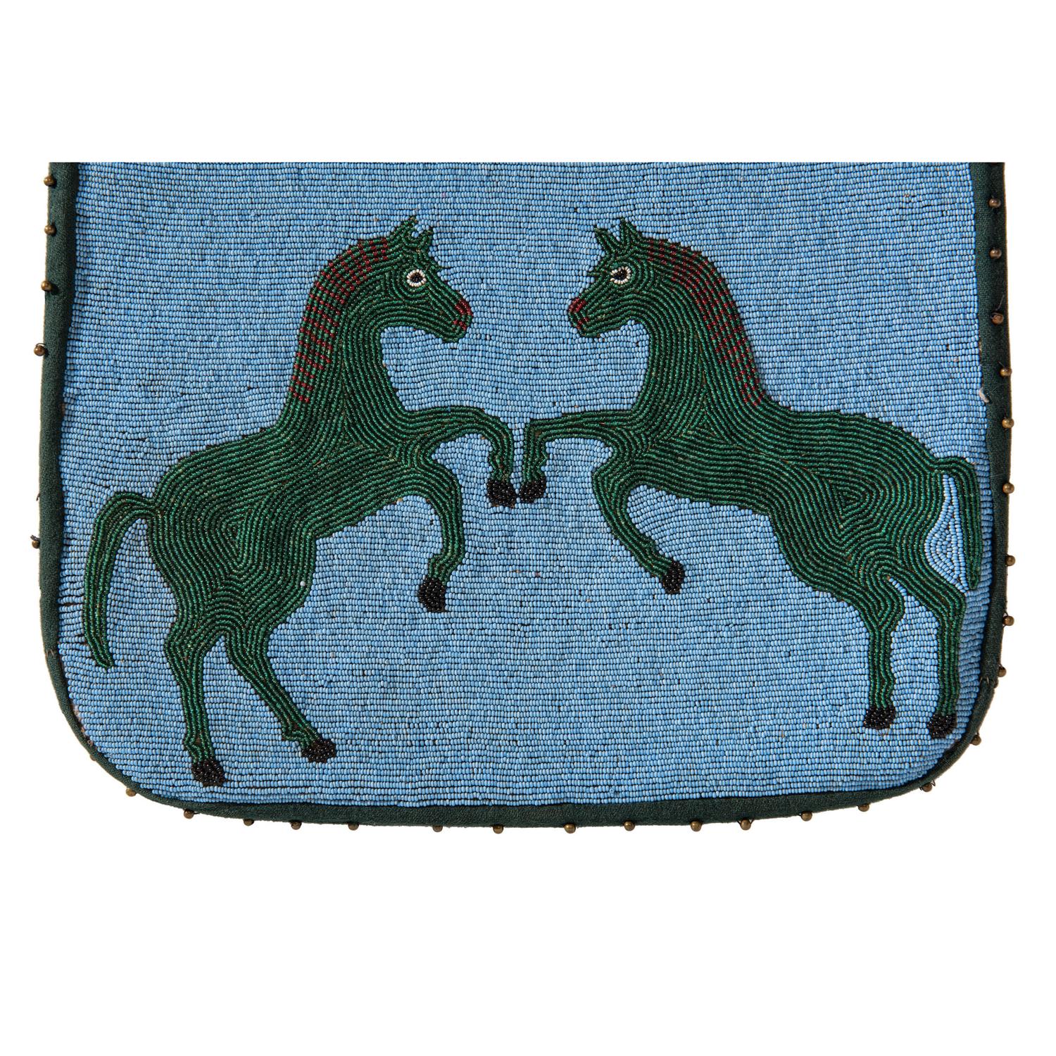 Plateau Beaded Flat Bag, with Horses and Eagles