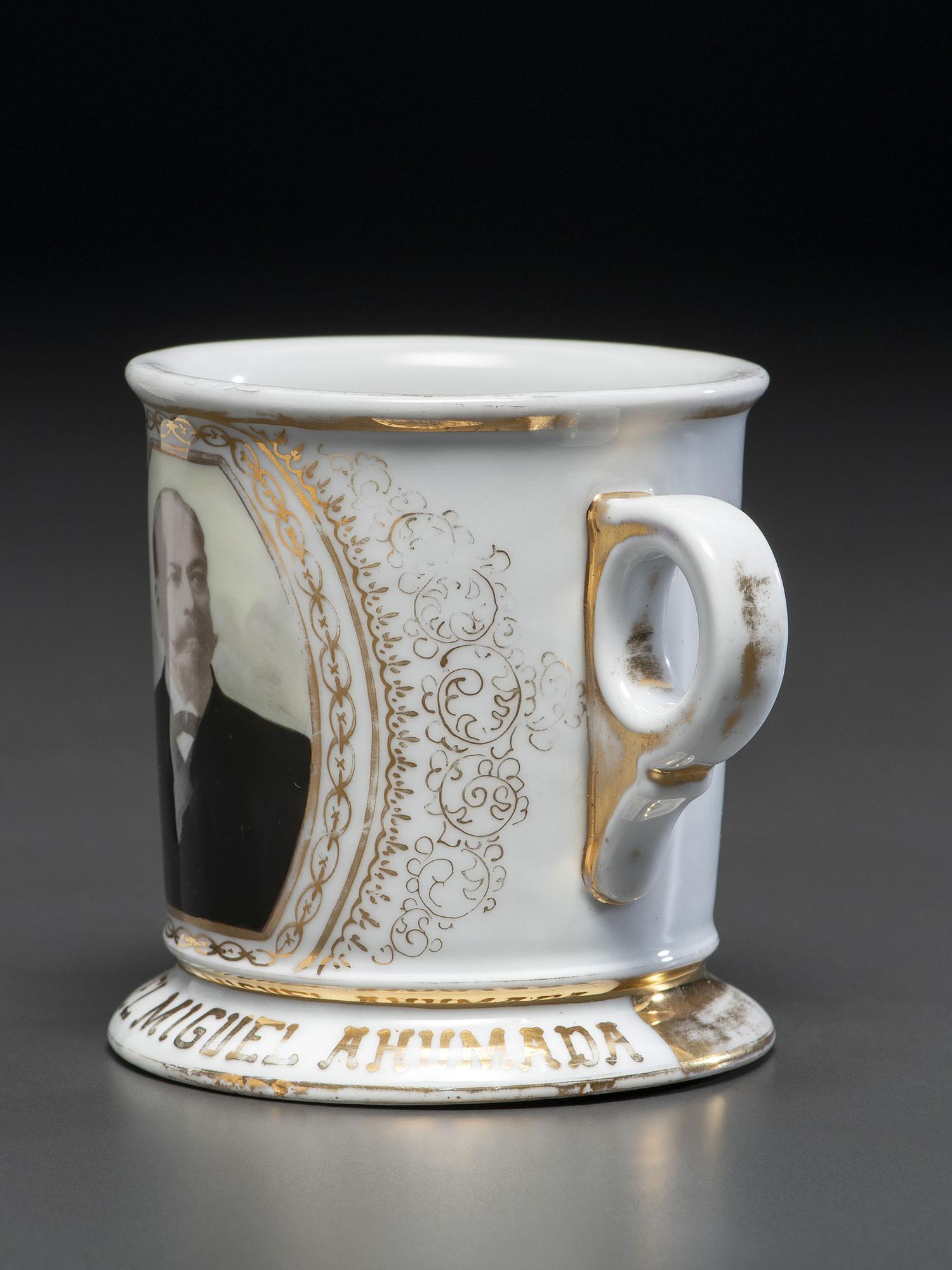 A Photographic Transfer Porcelain Shaving Mug Depicting Mexican Politician Coronel Miguel Ahumada