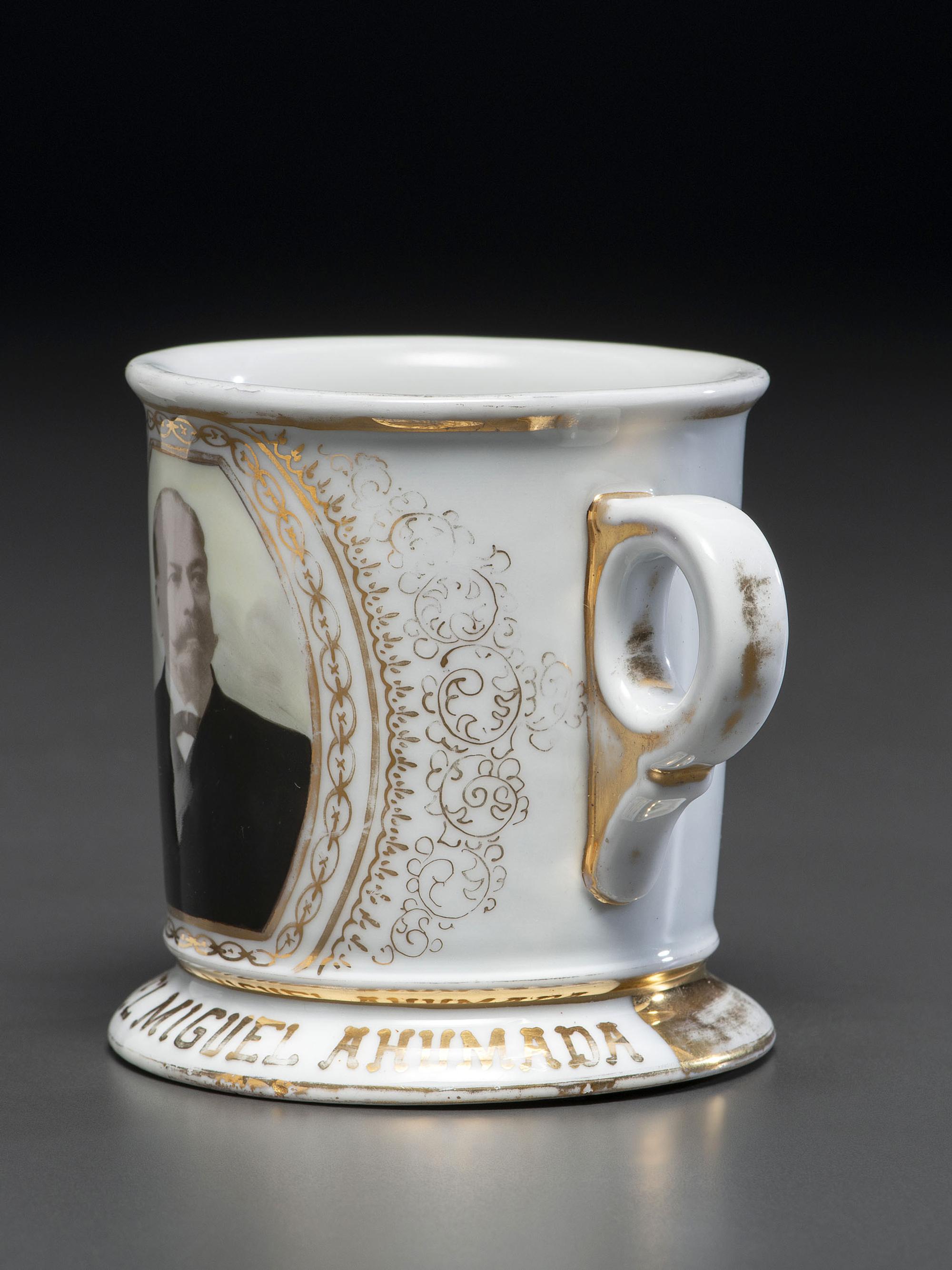 A Photographic Transfer Porcelain Shaving Mug Depicting Mexican Politician Coronel Miguel Ahumada