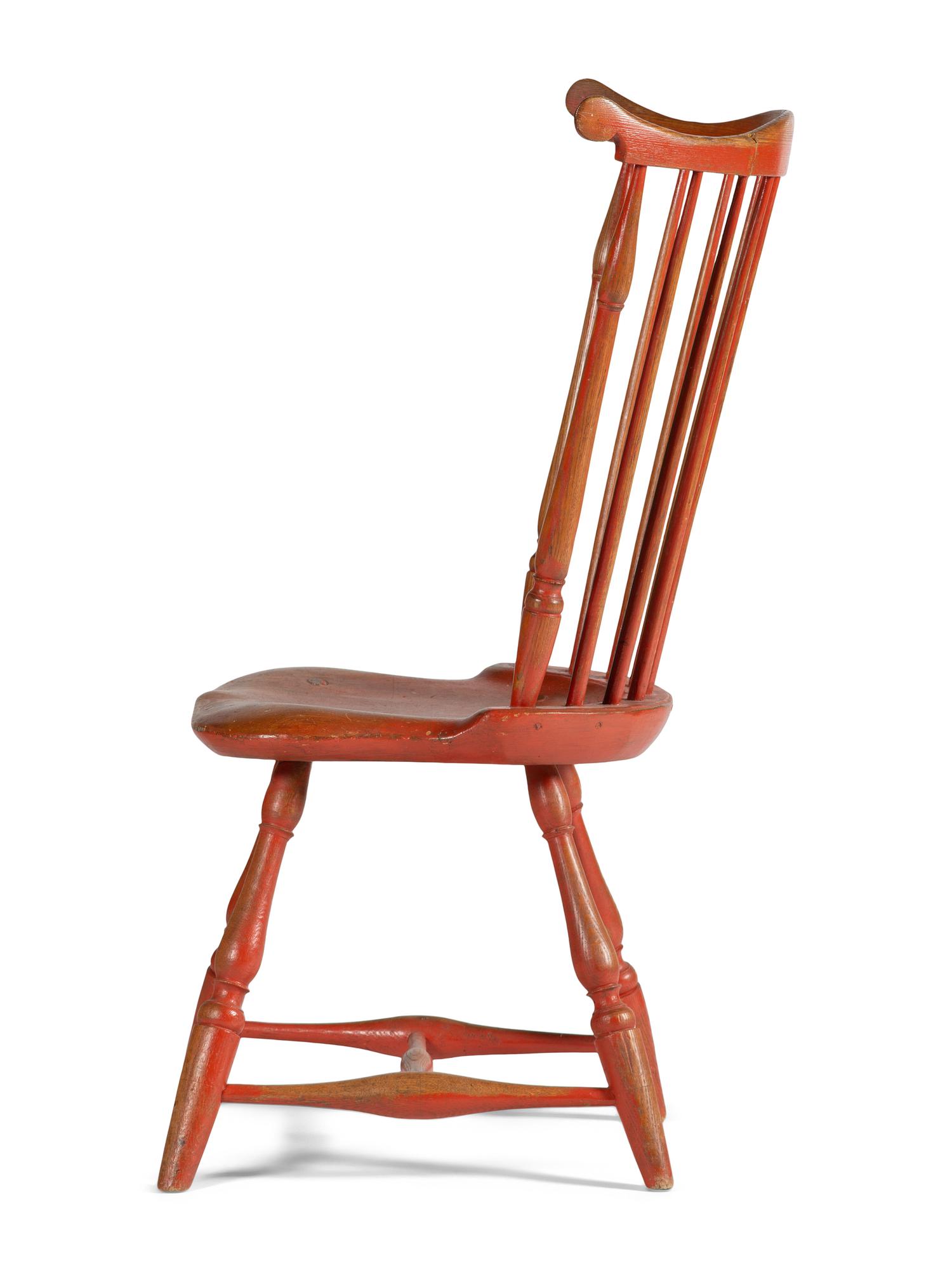 A Red-Stained Comb-Back Compass-Seat Windsor Side Chair