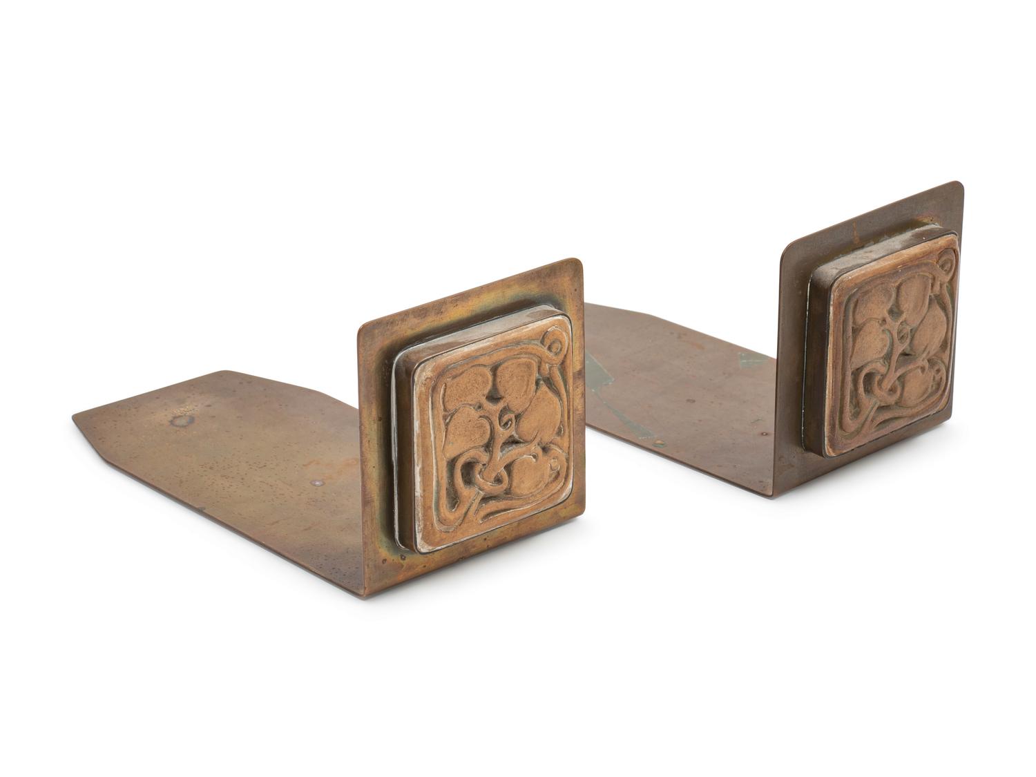 A Pair of Batchelder Tile-Inset Bookends