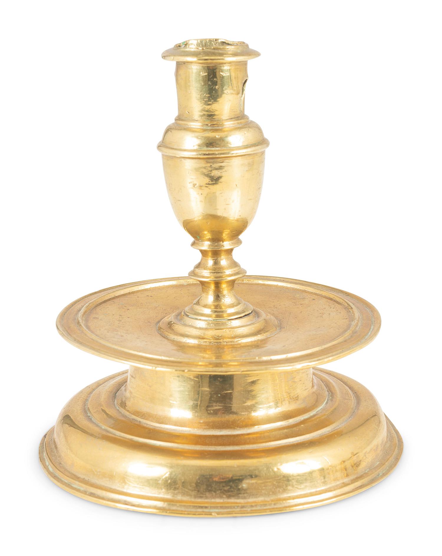 A Continental Brass Capstan Candlestick