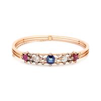 ANTIQUE, SAPPHIRE, DIAMOND AND RUBY BANGLE BRACELET