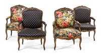 A Set of Four Louis XV Style Giltwood Fauteuils, Height 40 1/2 inches.