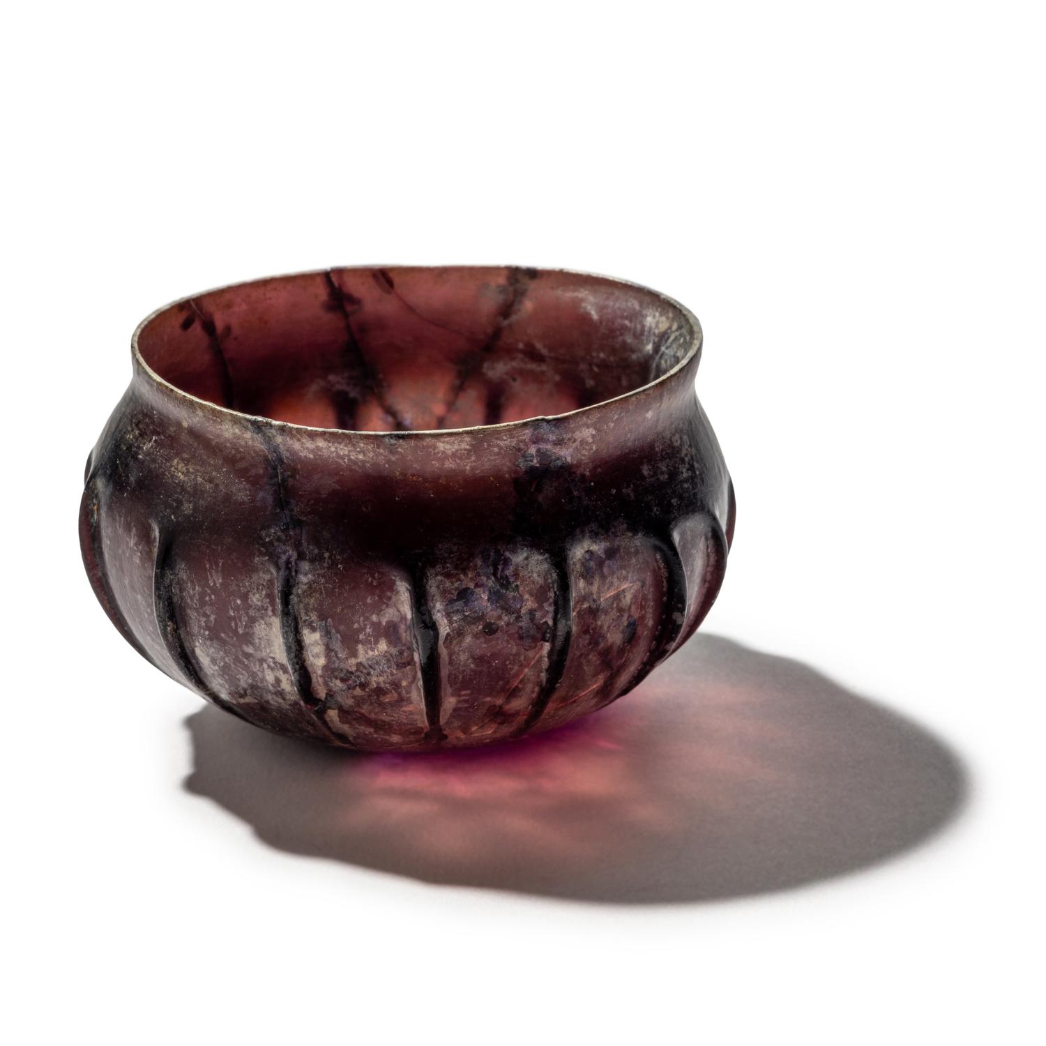 A Roman Glass Ribbed Bowl