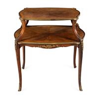 A Louis XV Style Gilt Bronze Mounted Parquetry Two-Tier Table