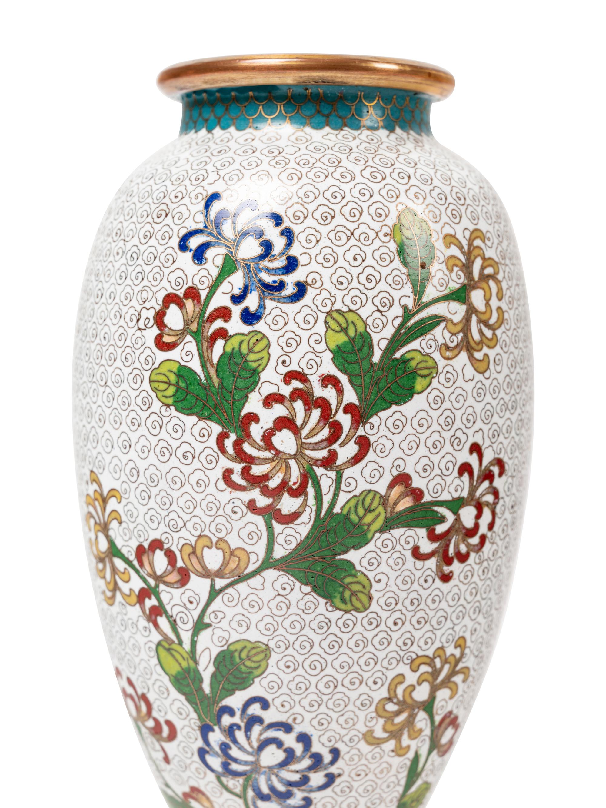 Eight Japanese Cream Ground Cloissoné Enamel Vessels