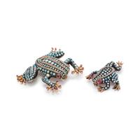 COLLECTION OF OPAL, DIAMOND AND RUBY FROG BROOCHES