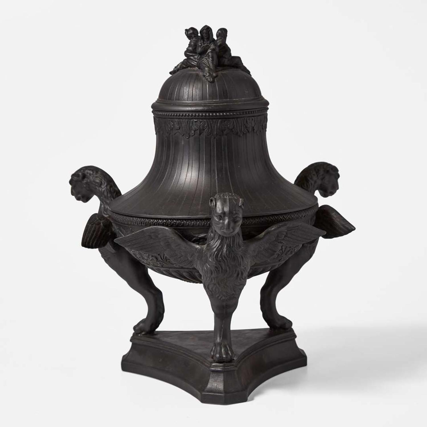 A Wedgwood Black Basalt Tripod Vase and Cover UK, early 19th century