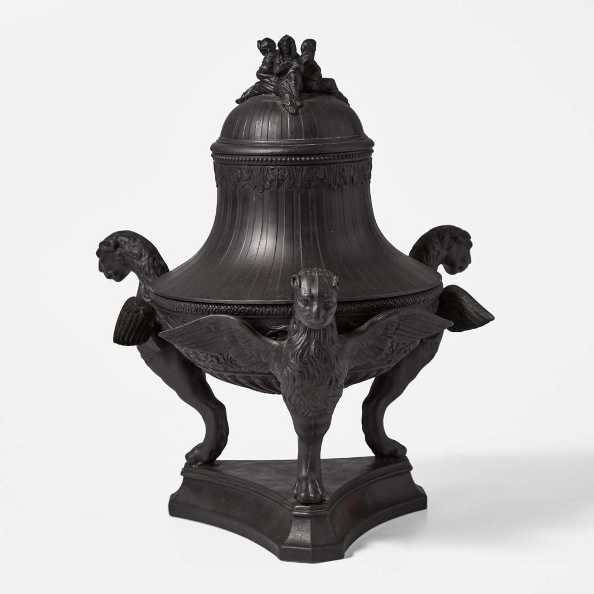 A Wedgwood Black Basalt Tripod Vase and Cover UK, early 19th century