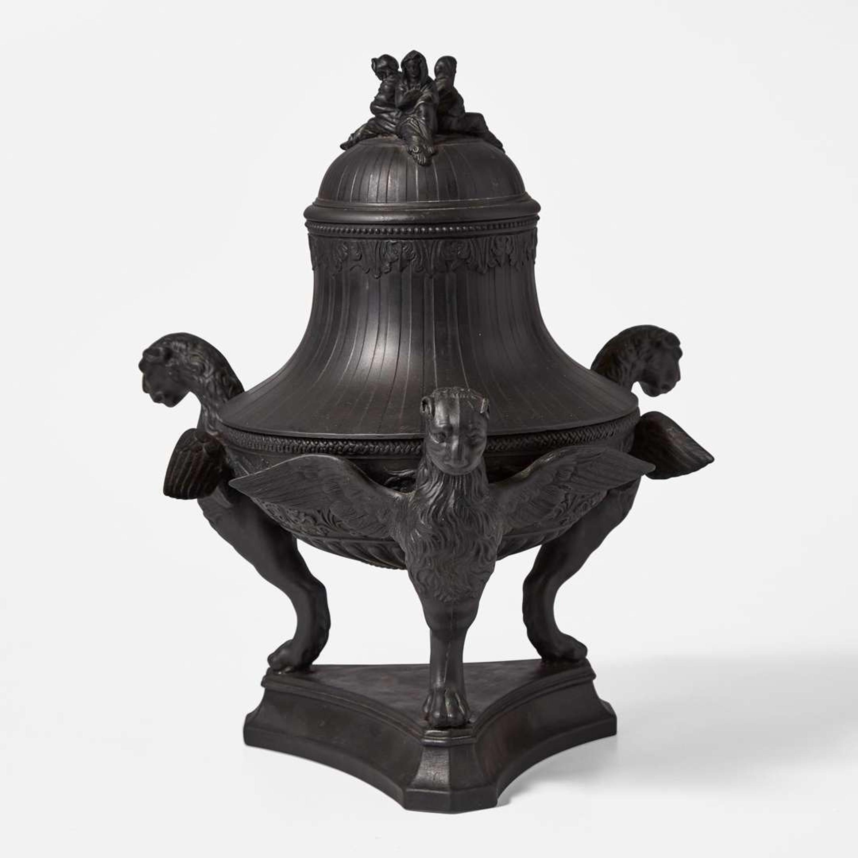 A Wedgwood Black Basalt Tripod Vase and Cover UK, early 19th century