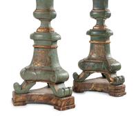 An Associated Pair of Italian Baroque Style Painted and Parcel Gilt Floor Prickets