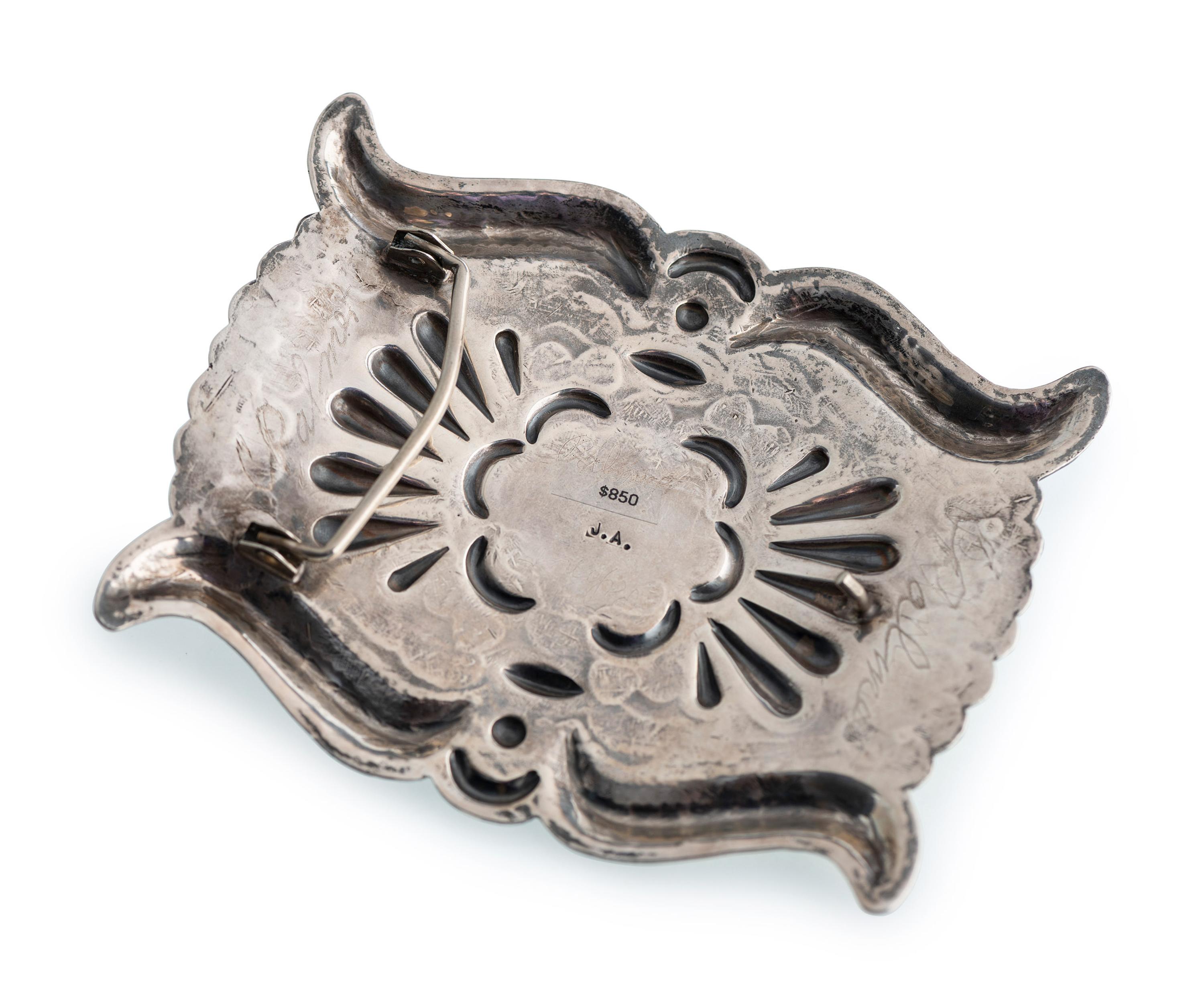Large Silver and Turquoise Belt Buckle