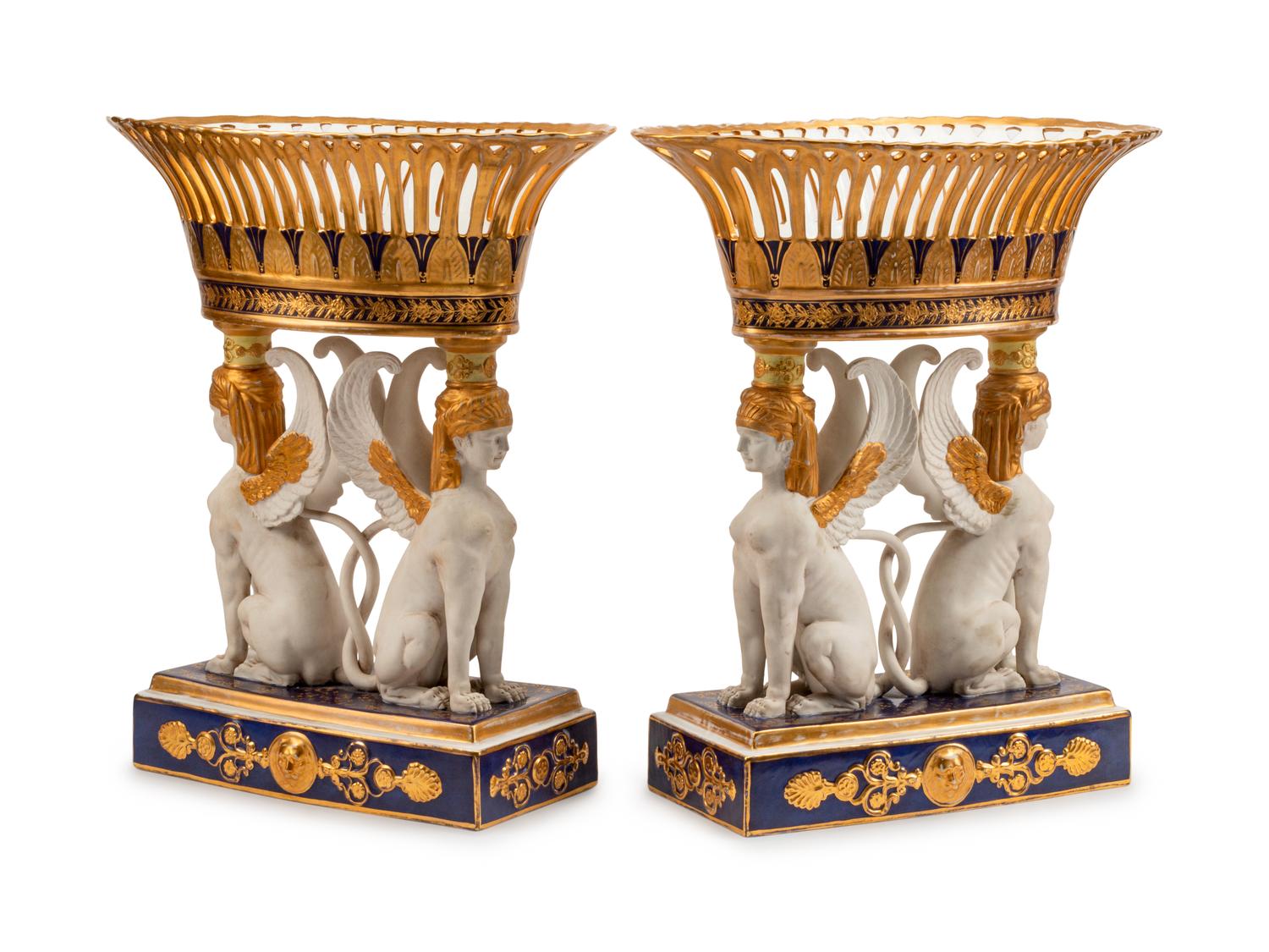 A Pair of Sevres Style Porcelain Figural Corbeilles