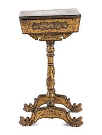 A Chinese Export Gilt and Black Lacquered Sewing Table
