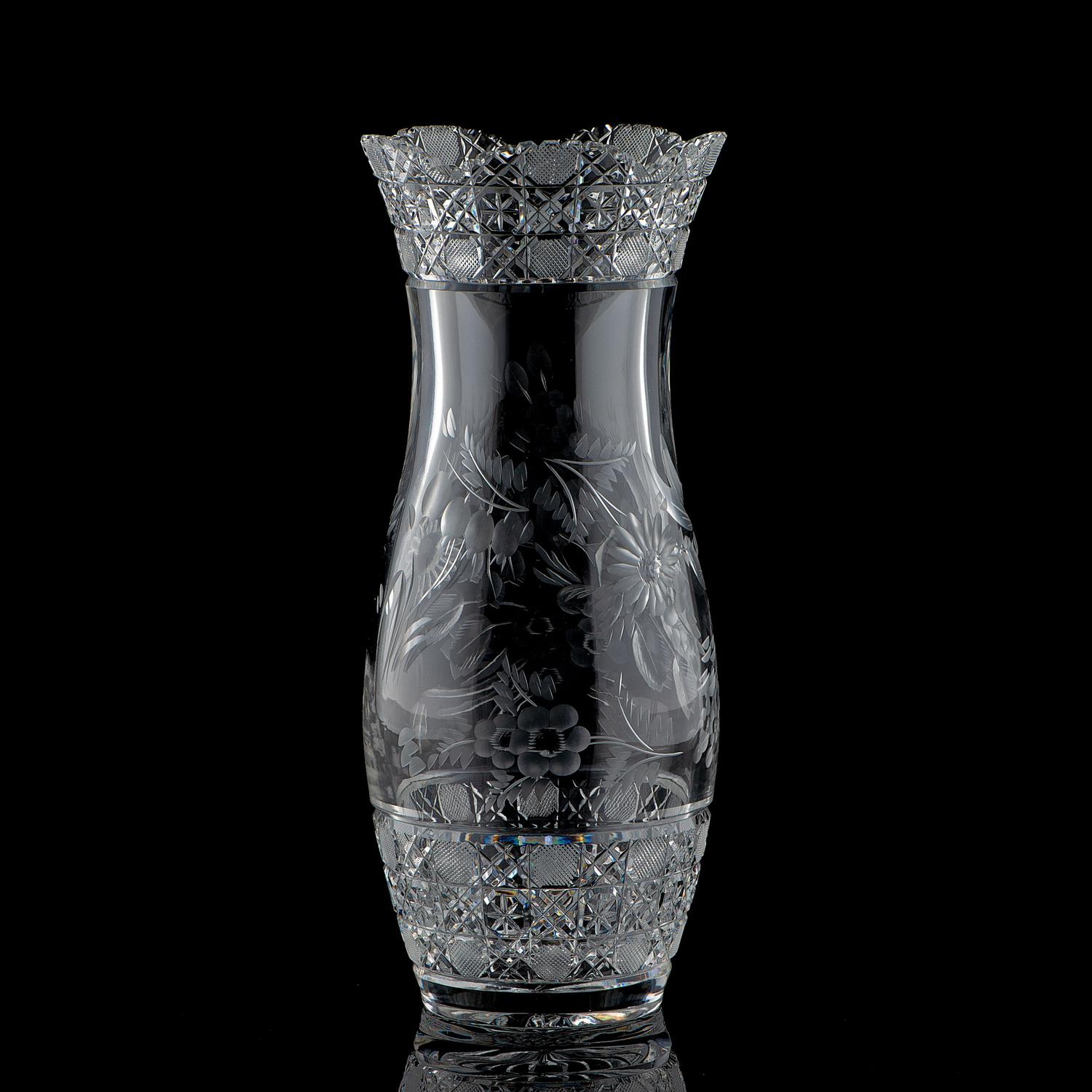 A "Harvard" Cut Glass Vase with Flowers