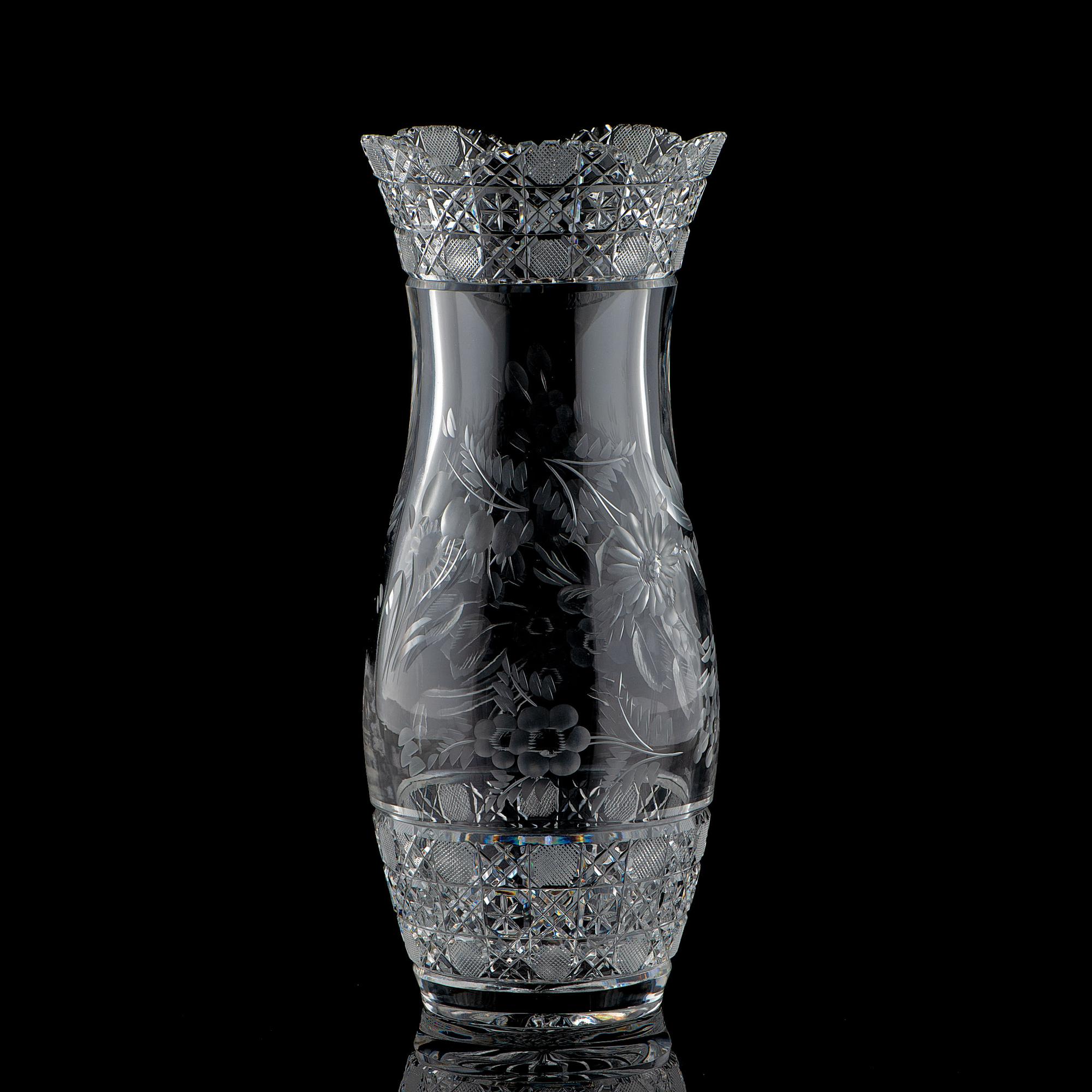 A "Harvard" Cut Glass Vase with Flowers