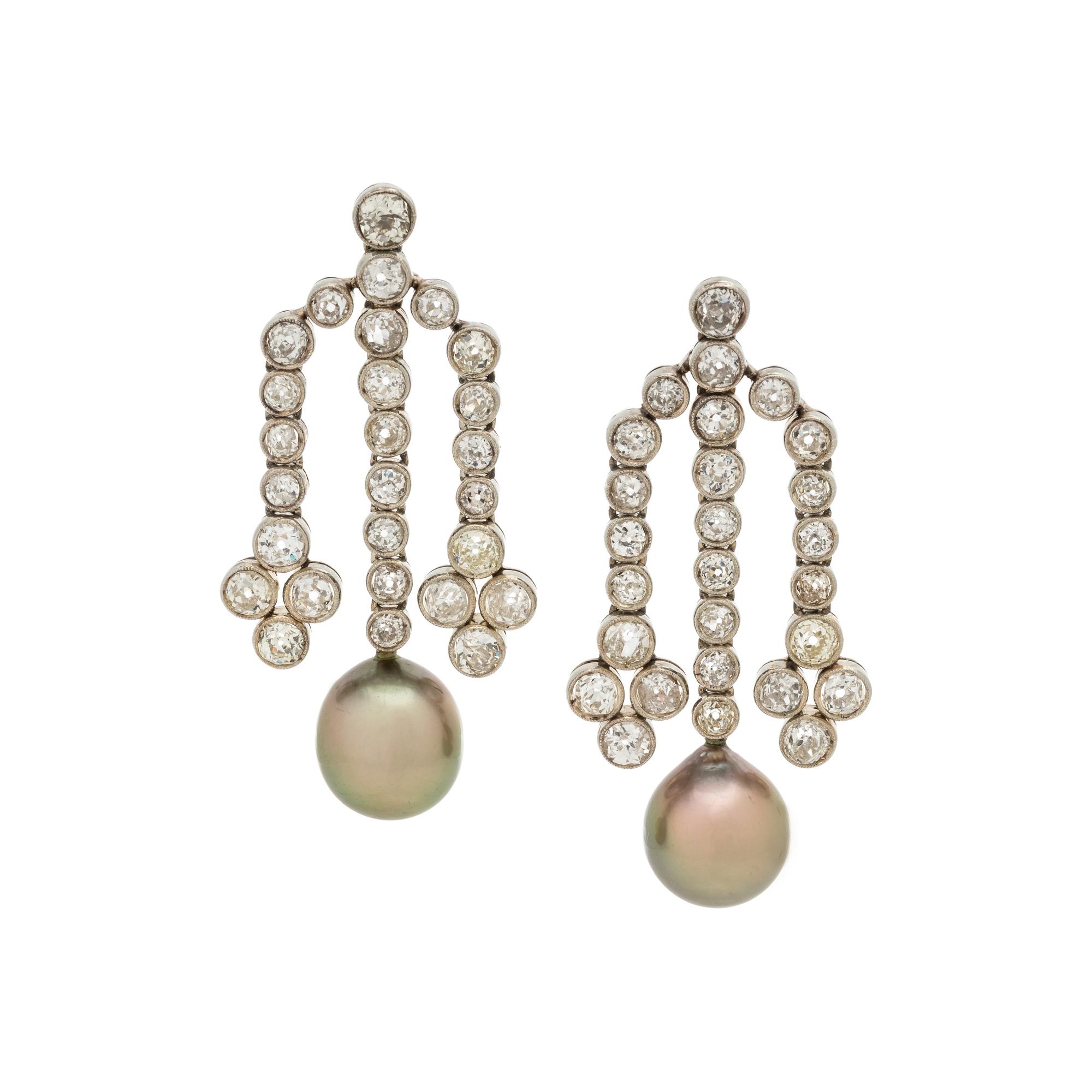 DIAMOND AND CULTURED TAHITIAN PEARL EARRINGS