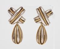 A Pair of Sterling Silver and 18 Karat Yellow Gold Pendant Earclips, Tiffany & Co., Circa 1990, 20.60 dwts.