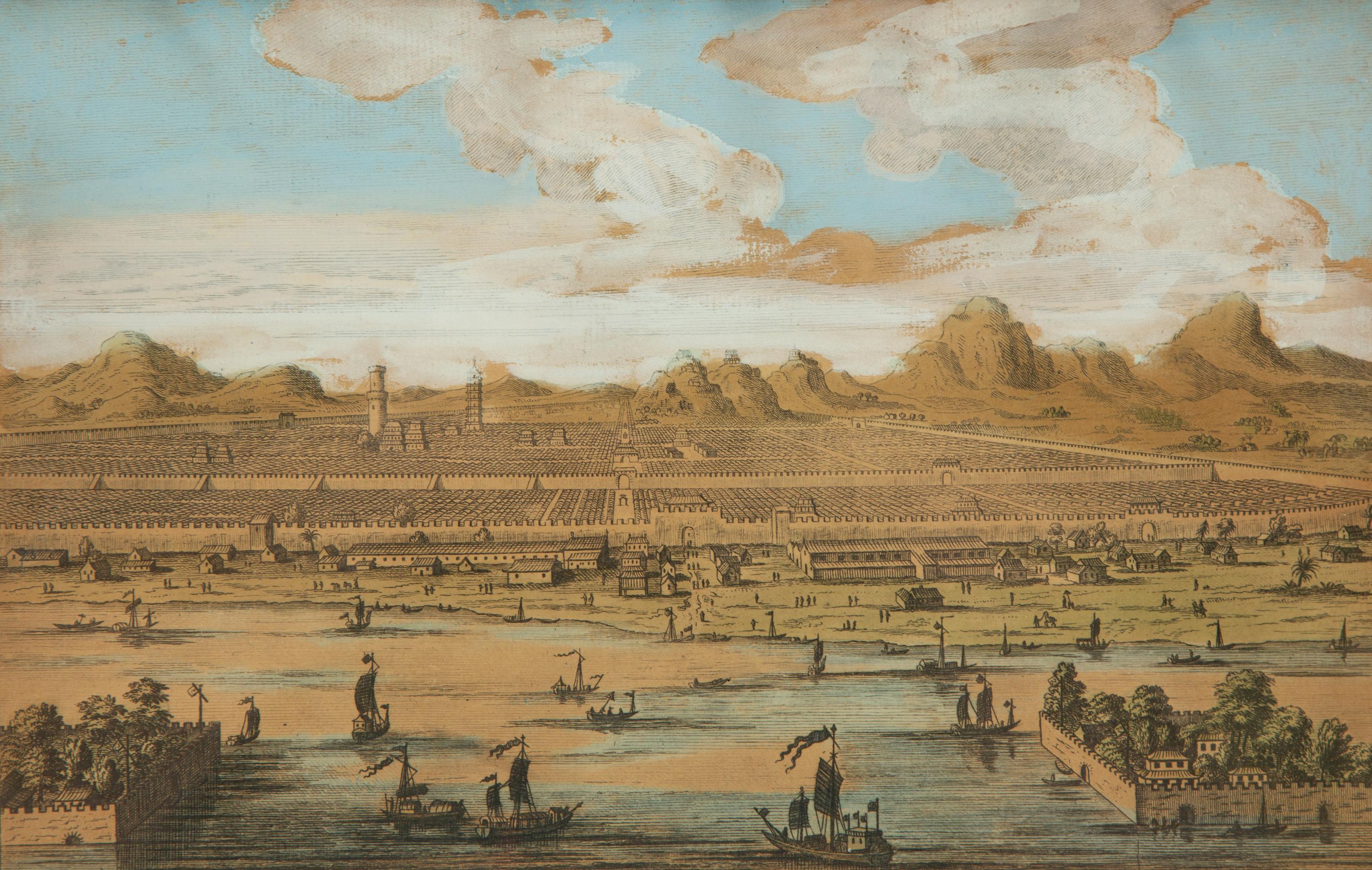 A Set of Five Colored Engravings of Views of China, After Augustin Heckel