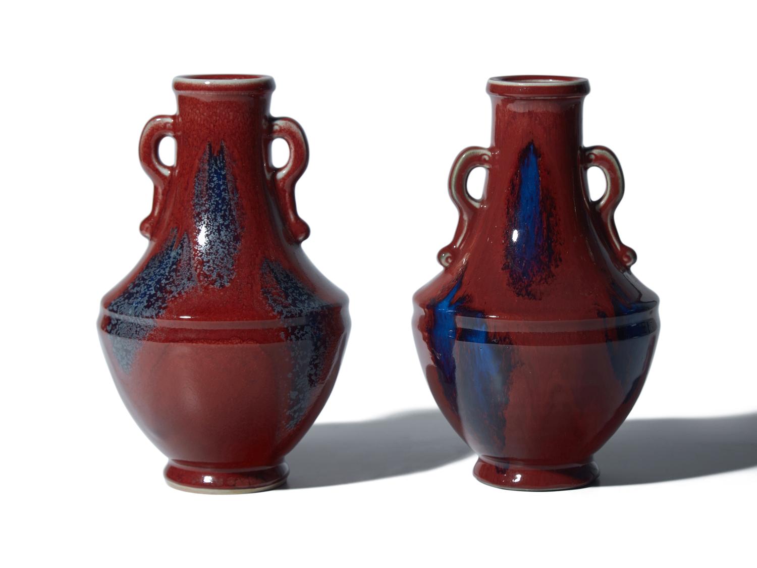 A Pair of Japanese Flambe Glazed Studio Porcelain Vases