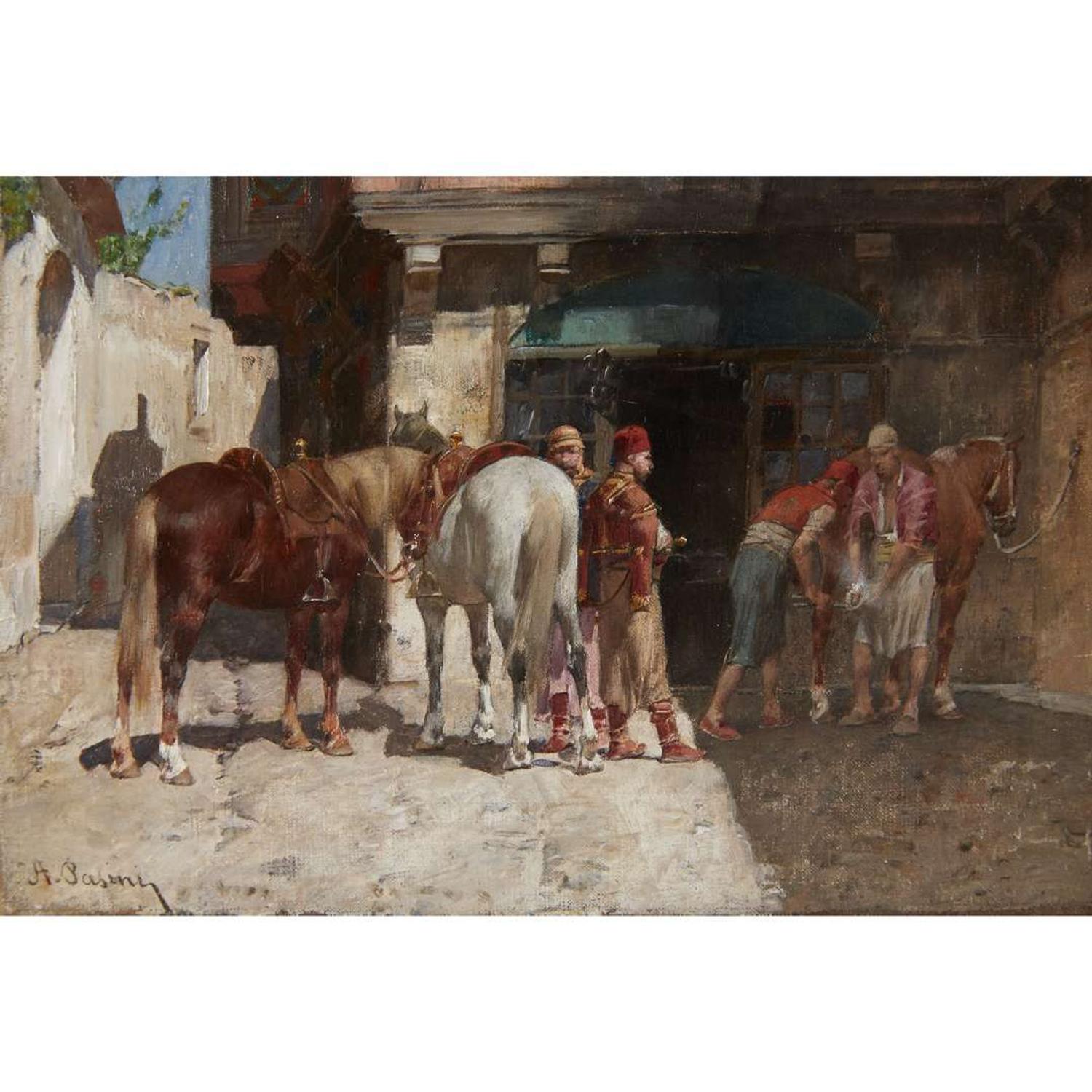 ALBERTO PASINI (ITALIAN 1826-1899) THE BLACKSMITH'S COURTYARD