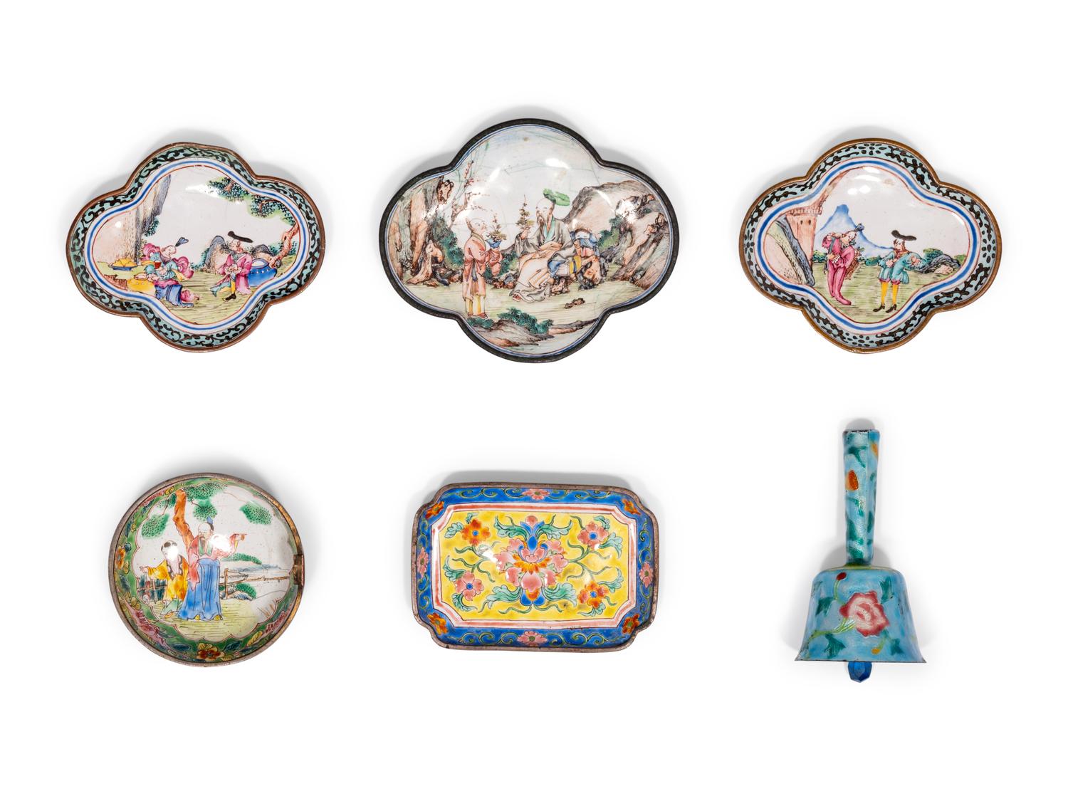 Six Chinese Canton Enamel on Copper Wares