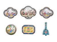 Six Chinese Canton Enamel on Copper Wares